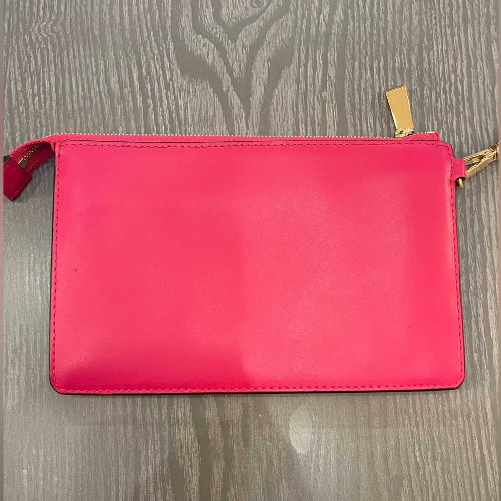 Michael Kors “LOVE” Ultra Pink Gold Studded Wristlet Clutch Leather Bag - Picture 3 of 9